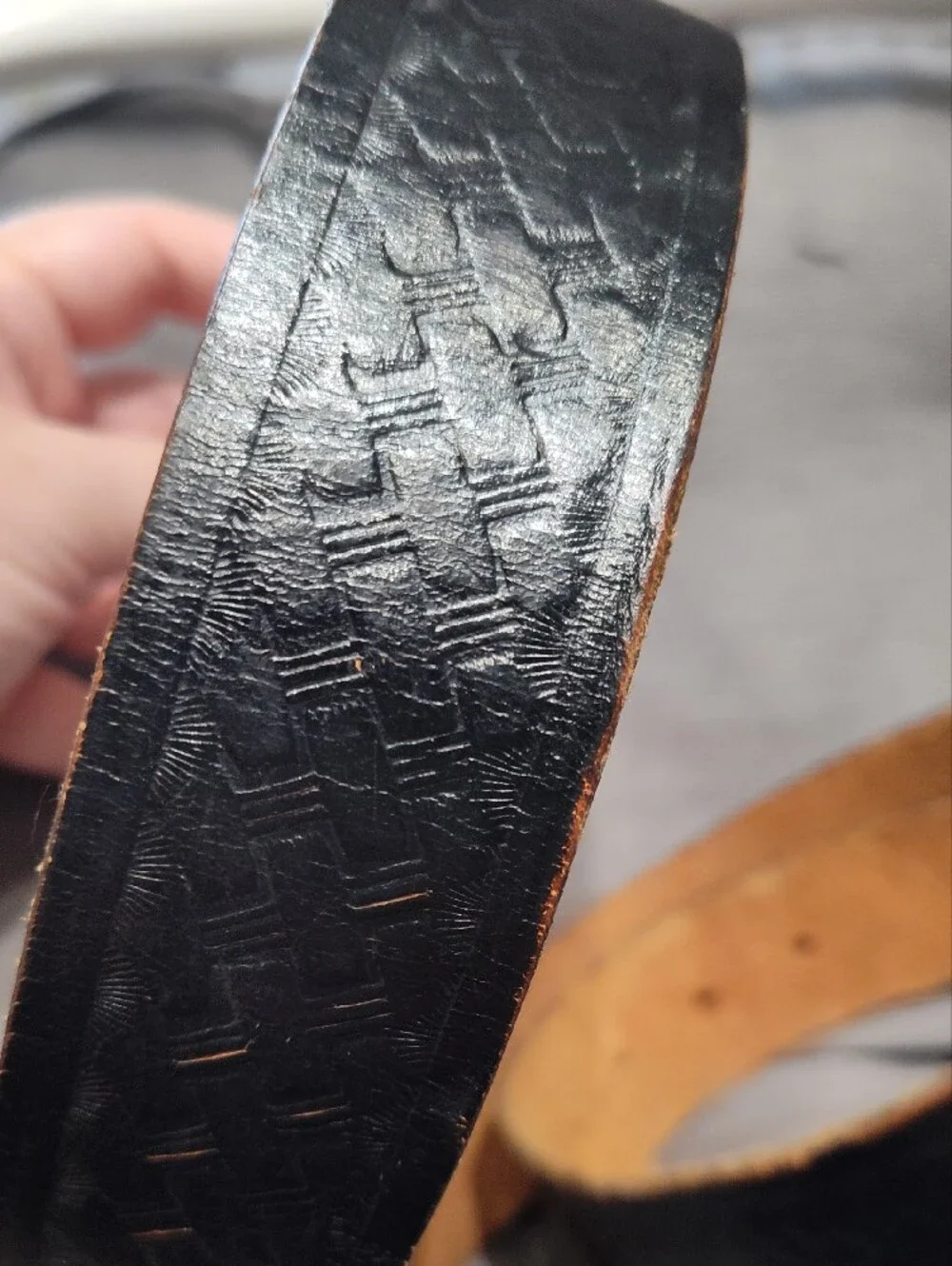 Vintage Black Basketweave Tooled Leather Work Belt Size 34